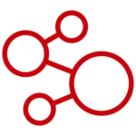 UW brand icon depicting "connections": four circles of varying size connected by lines