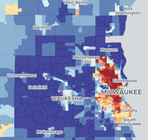 ADI map of Milwaukee and the surrounding area.